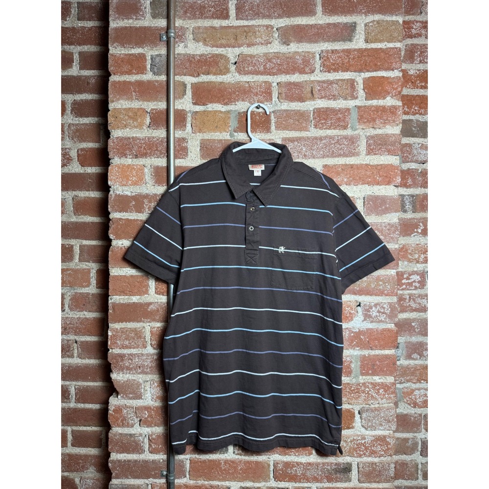 Mossimo Supply Co Mens XL Slim Fit Striped Polo Shirt Brown Blue Short Sleeve